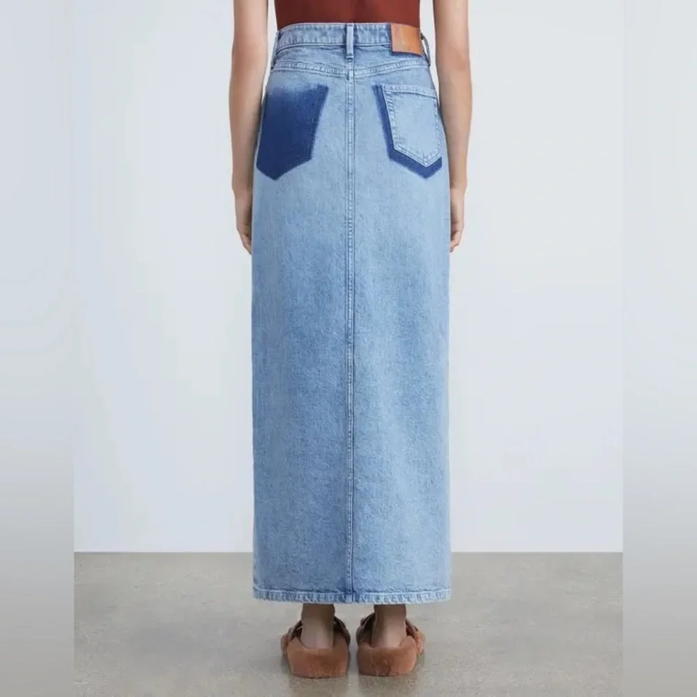 LAFAYETTE 148 Two Tone Front Slit Denim Skirt Size 27 VGUC